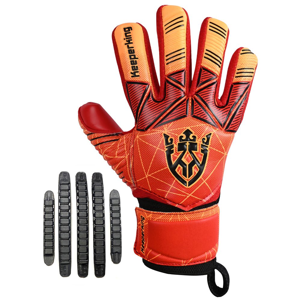 Rot Alpha Kinder Torwarthandschuhe mit Fingersave | KEEPERKING - Keeperking