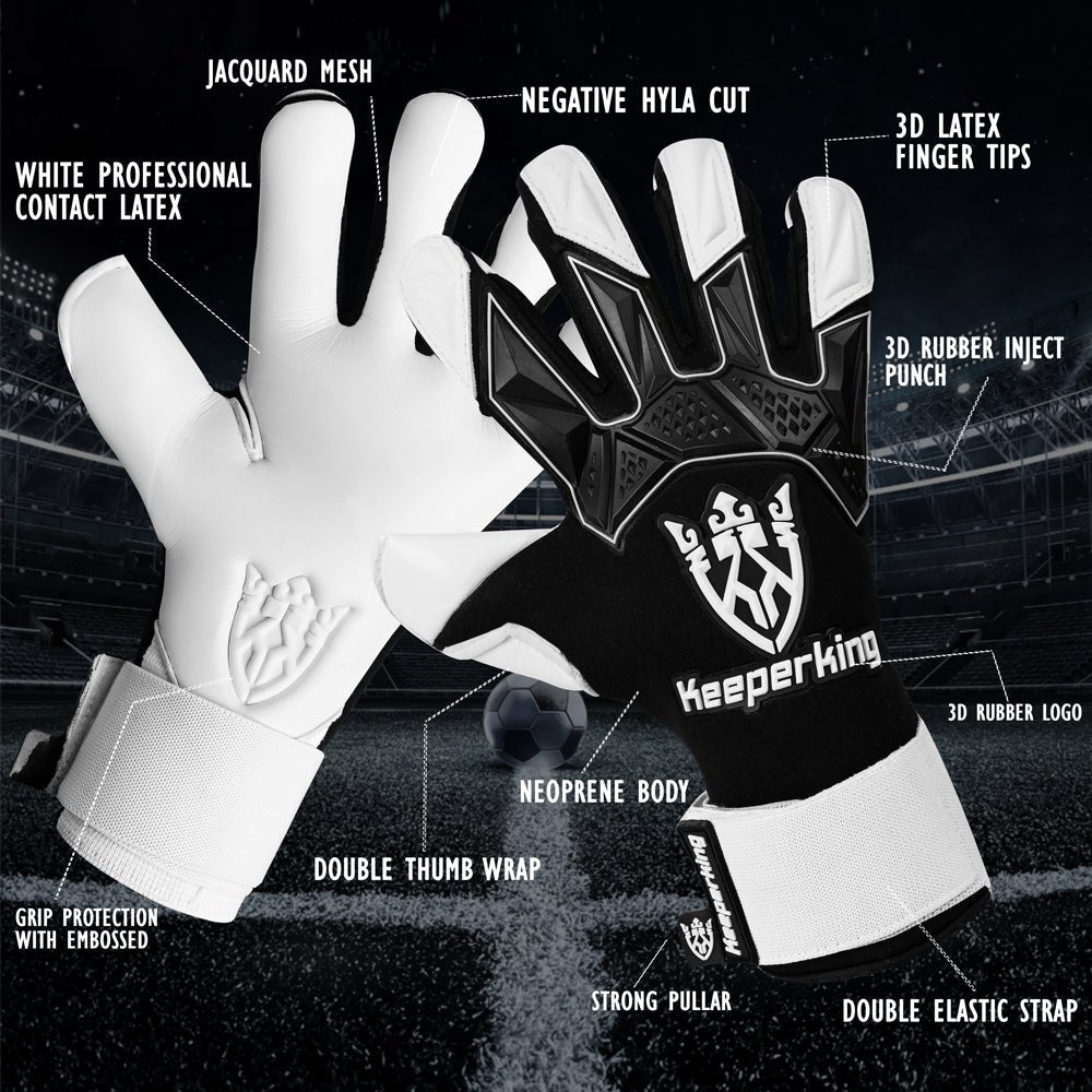 Gladiator Weiß und Schwarz Negative Cut Erwachsene Torwarthandschuhe - Keeperking