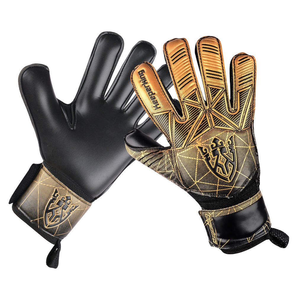Alpha Schwarz/Gold Kinder Torwarthandschuhe mit Fingersave | KEEPERKING - Keeperking