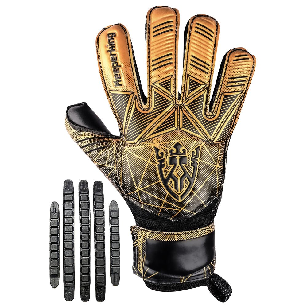 Alpha Schwarz/Gold Kinder Torwarthandschuhe mit Fingersave | KEEPERKING - Keeperking