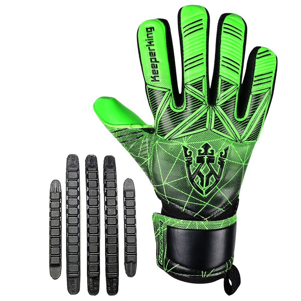 Alpha Schwarz/Grün – Kinder Torwarthandschuhe mit Fingersave | KEEPERKING - Keeperking