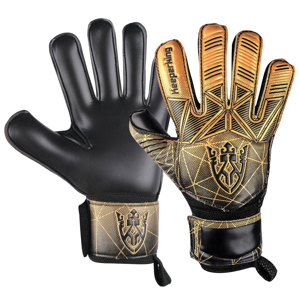 Alpha Schwarz/Gold Kinder Torwarthandschuhe mit Fingersave | KEEPERKING - Keeperking