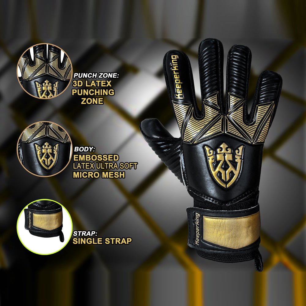 Alpha Schwarz/Golden – Kinder Torwarthandschuhe mit Fingersave von KEEPERKING - Keeperking