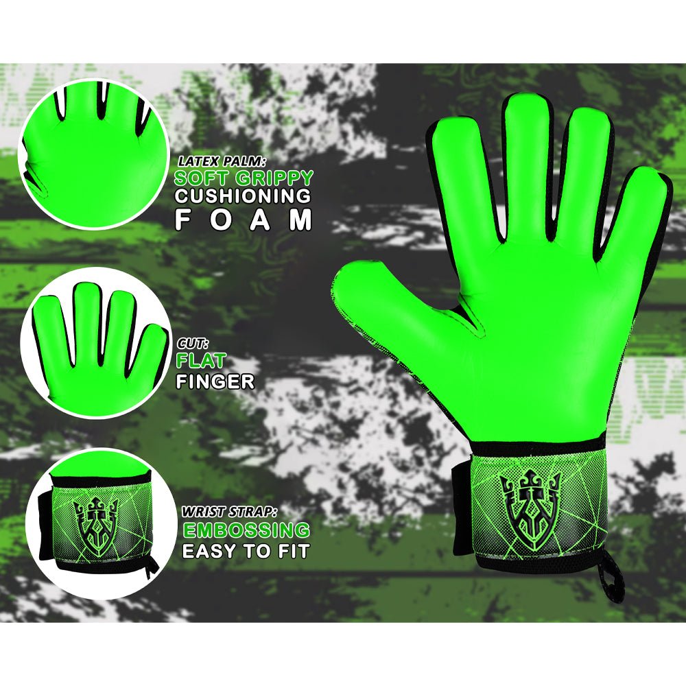 Alpha Schwarz/Grün – Kinder Torwarthandschuhe mit Fingersave | KEEPERKING - Keeperking