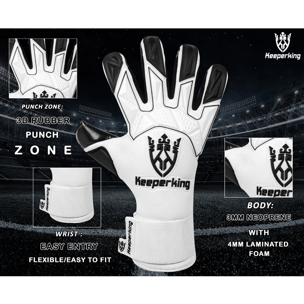 Gladiator Schwarz und Weiß Negative Cut Erwachsene Torwarthandschuhe - Keeperking