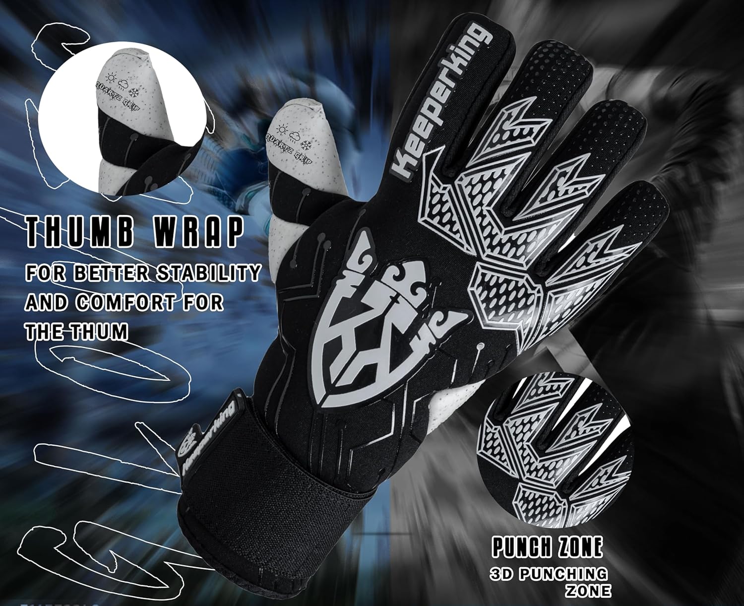 Schwarz professionelle Eurotek2.0 Torwarthandschuhe - Keeperking