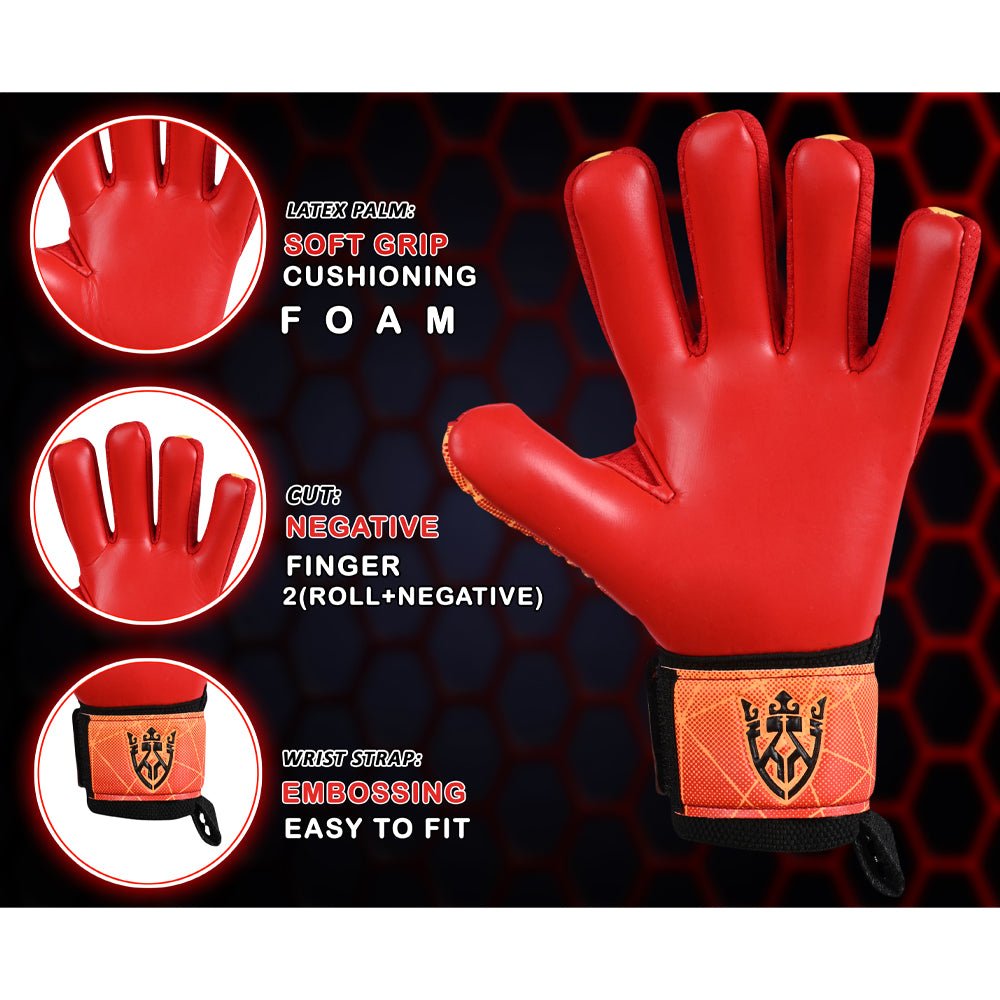 Rot Alpha Kinder Torwarthandschuhe mit Fingersave | KEEPERKING - Keeperking