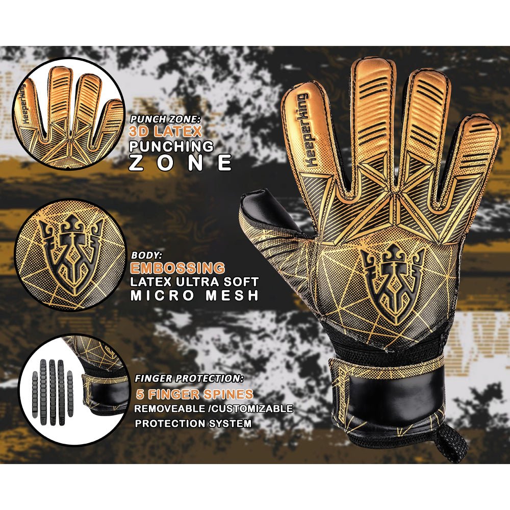 Alpha Schwarz/Gold Kinder Torwarthandschuhe mit Fingersave | KEEPERKING - Keeperking