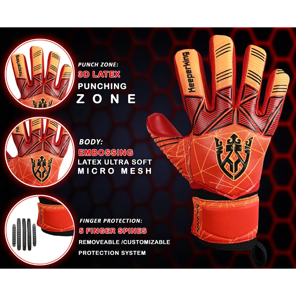 Rot Alpha Kinder Torwarthandschuhe mit Fingersave | KEEPERKING - Keeperking