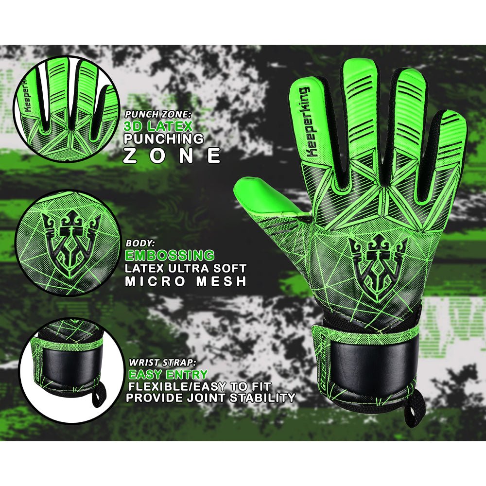 Alpha Schwarz/Grün – Kinder Torwarthandschuhe mit Fingersave | KEEPERKING - Keeperking