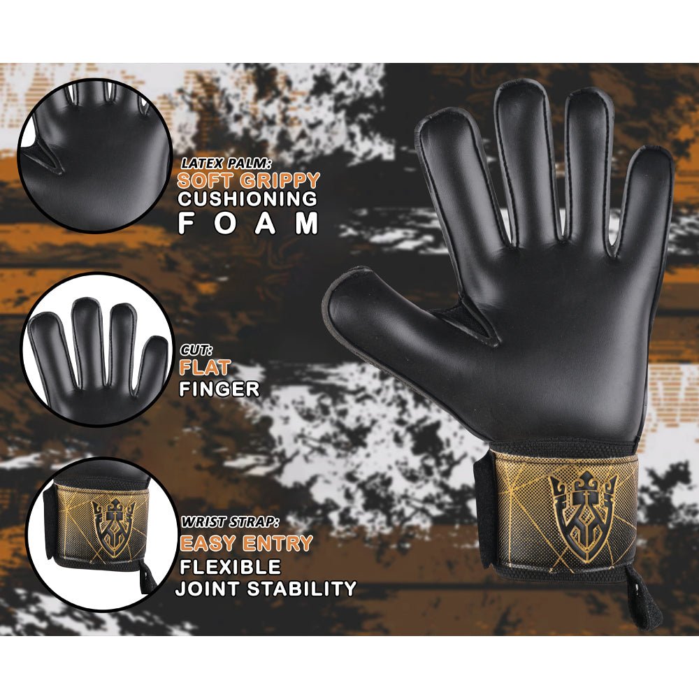 Alpha Schwarz/Gold Kinder Torwarthandschuhe mit Fingersave | KEEPERKING - Keeperking