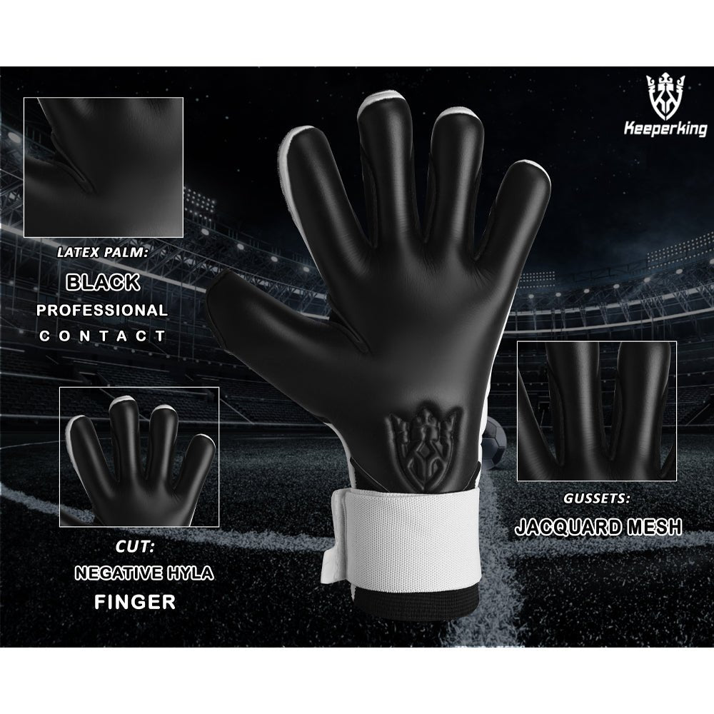 Gladiator Schwarz und Weiß Negative Cut Erwachsene Torwarthandschuhe - Keeperking