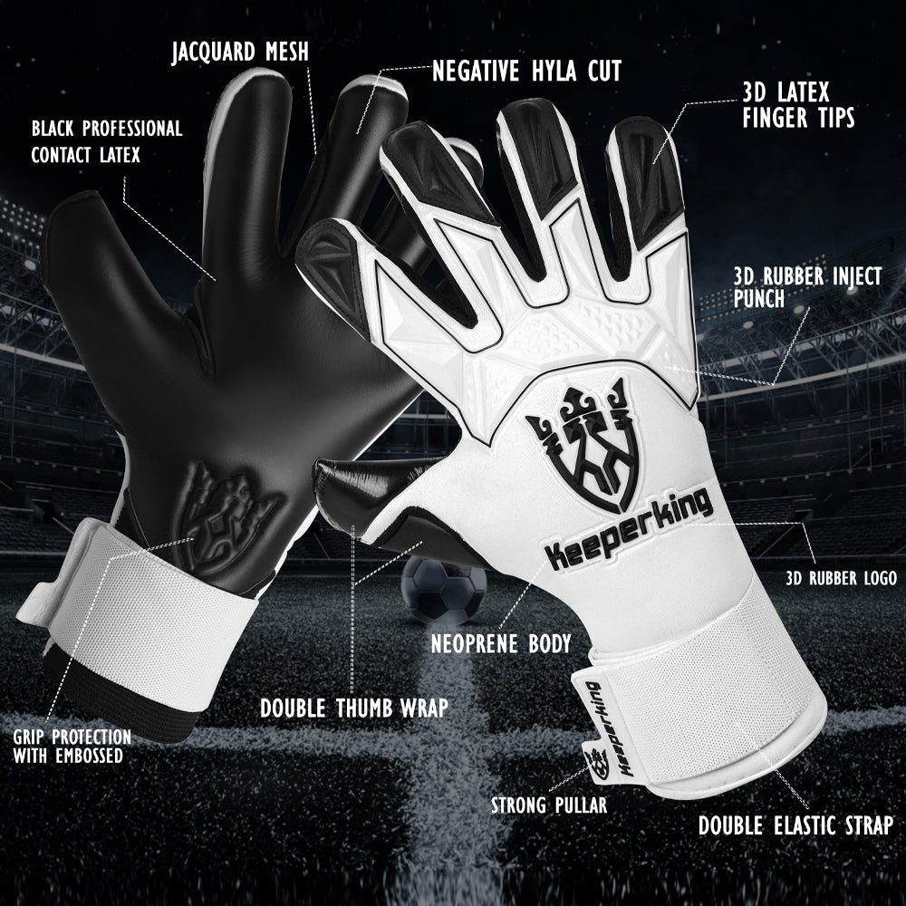 Gladiator Schwarz und Weiß Negative Cut Erwachsene Torwarthandschuhe - Keeperking