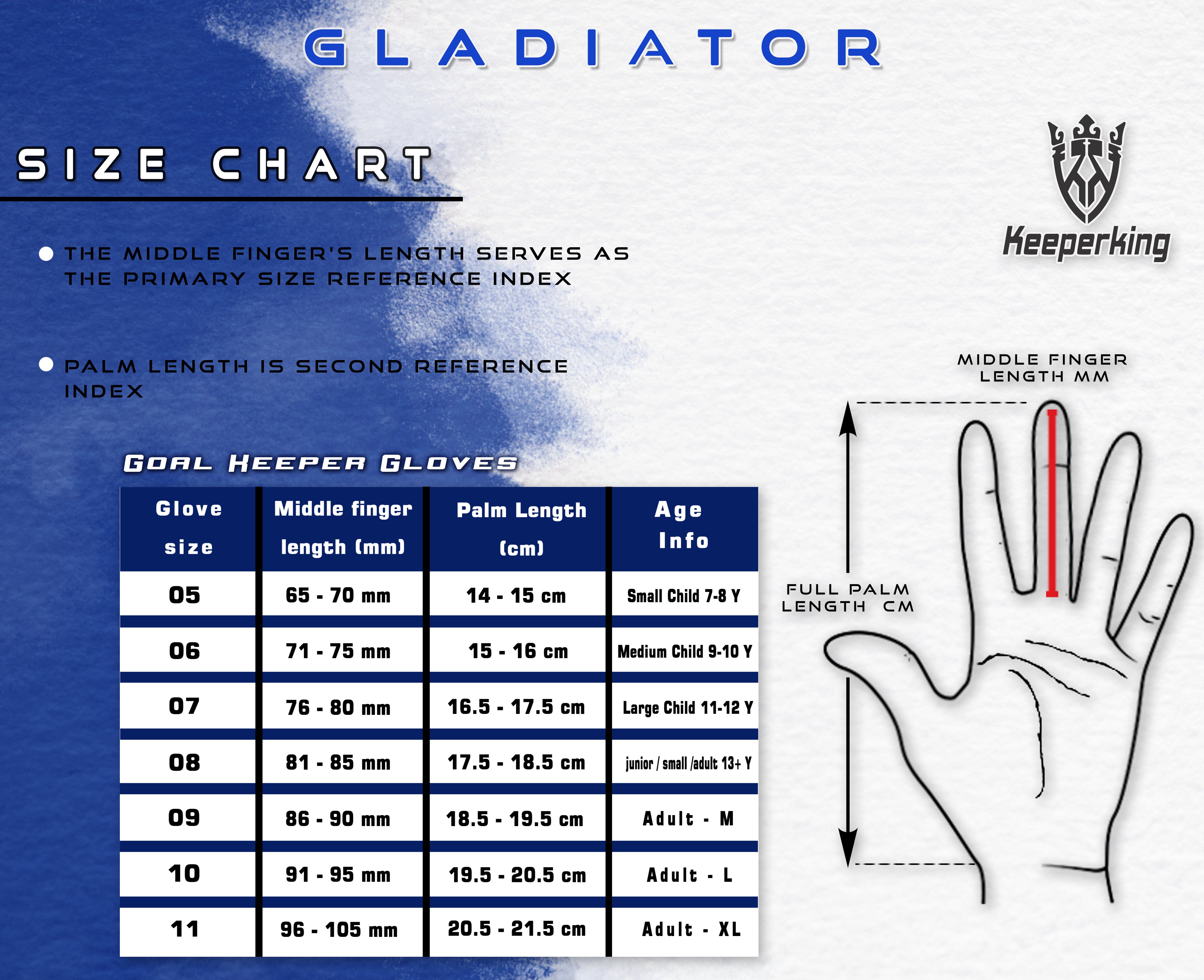 Gladiator Blau Negative Cut Erwachsene Torwarthandschuhe - Keeperking